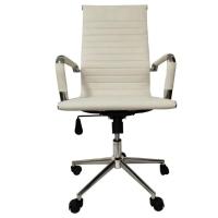 Cadeira Giratória Alta Office Esteirinha Rivatti Em Pu Branco Base Rodízio Cromado - 3