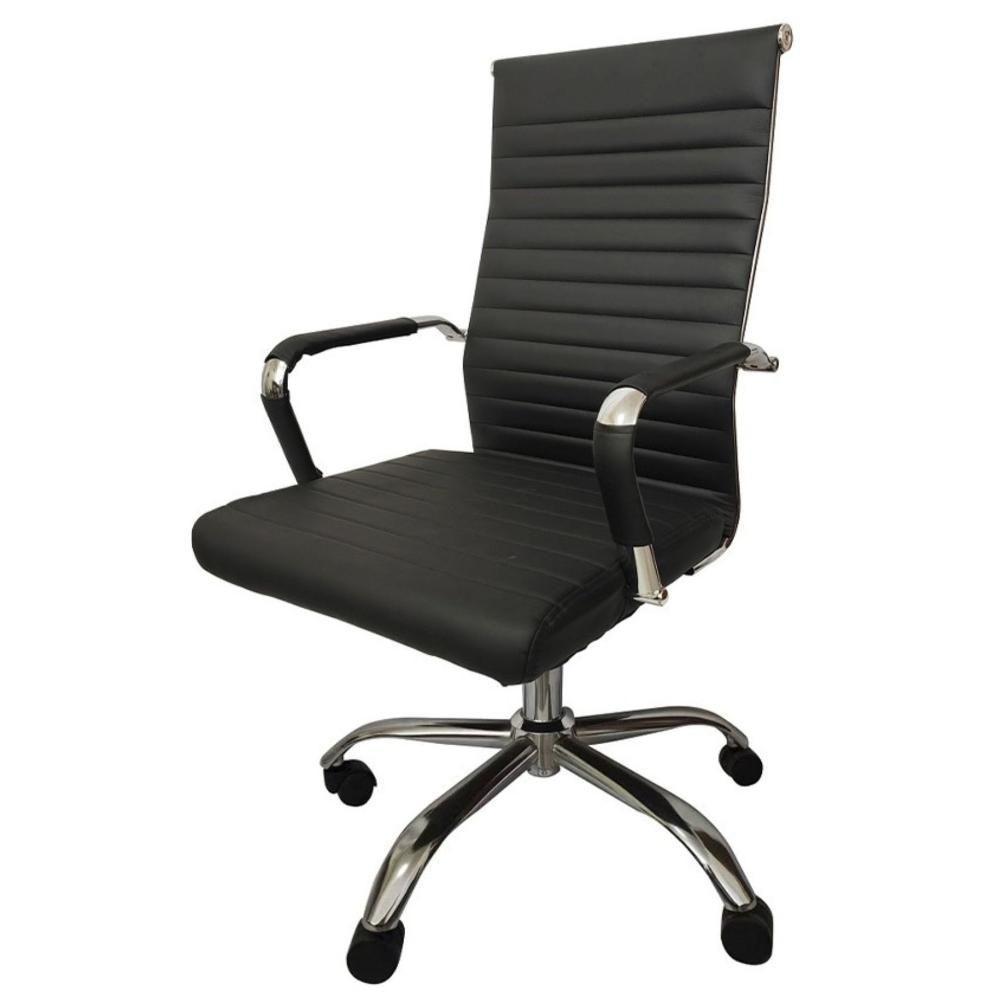 Cadeira Giratória Office Esteirinha Confort Rivatti Em Pu Preta Base Rodízio Cromado - 1