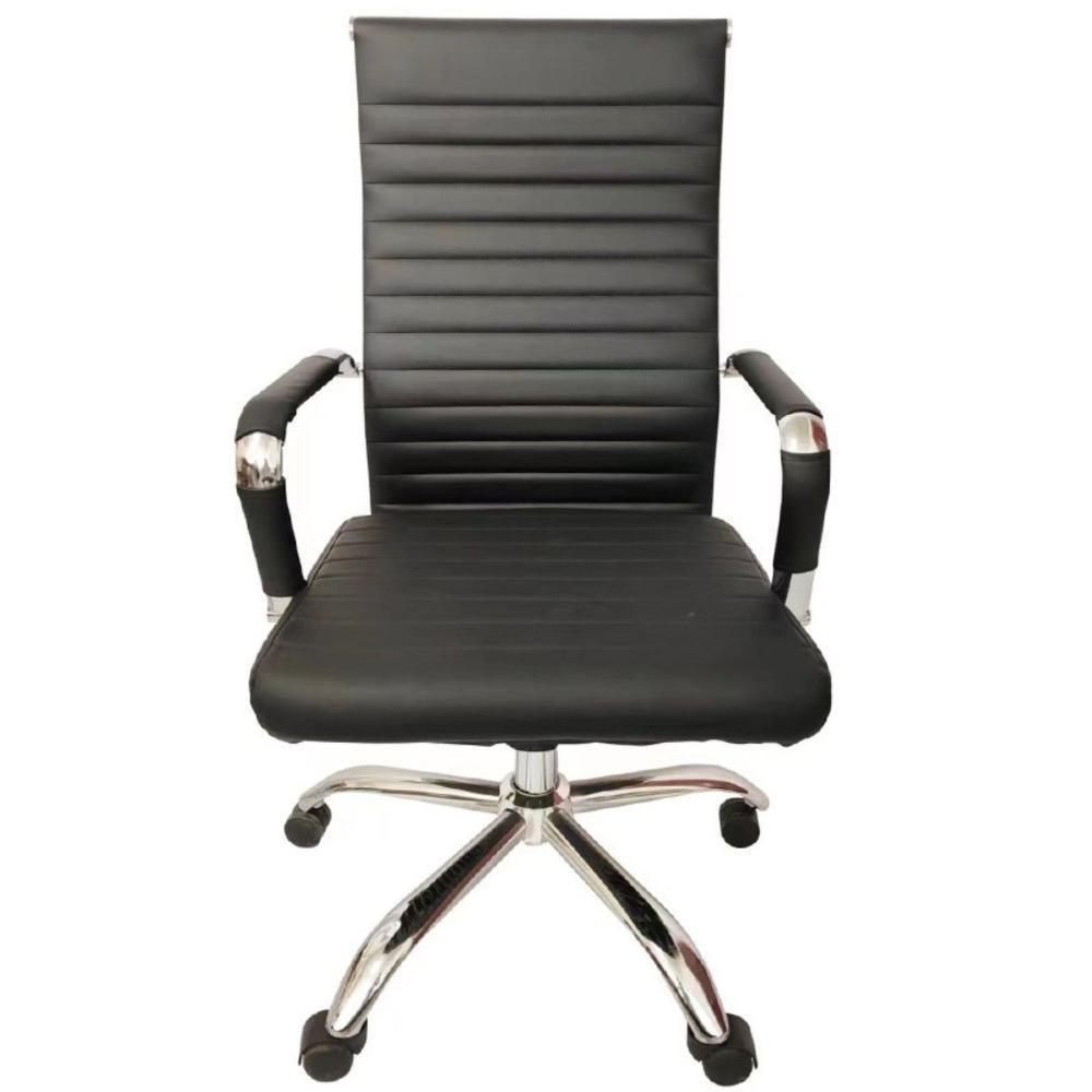Cadeira Giratória Office Esteirinha Confort Rivatti Em Pu Preta Base Rodízio Cromado - 3