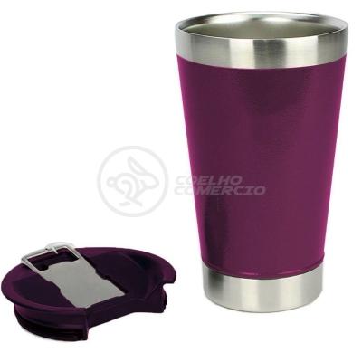 Copo Térmico C/ Tampa E Abridor 473Ml Inox - Roxo