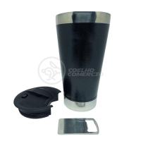Copo Térmico C/ Tampa E Abridor 473Ml Inox - Preto - 1