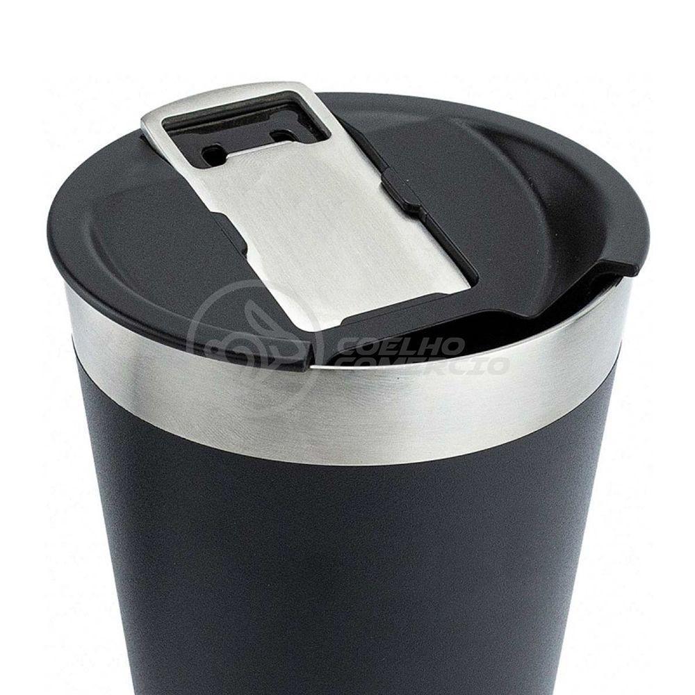 Copo Térmico C/ Tampa E Abridor 473Ml Inox - Preto - 4