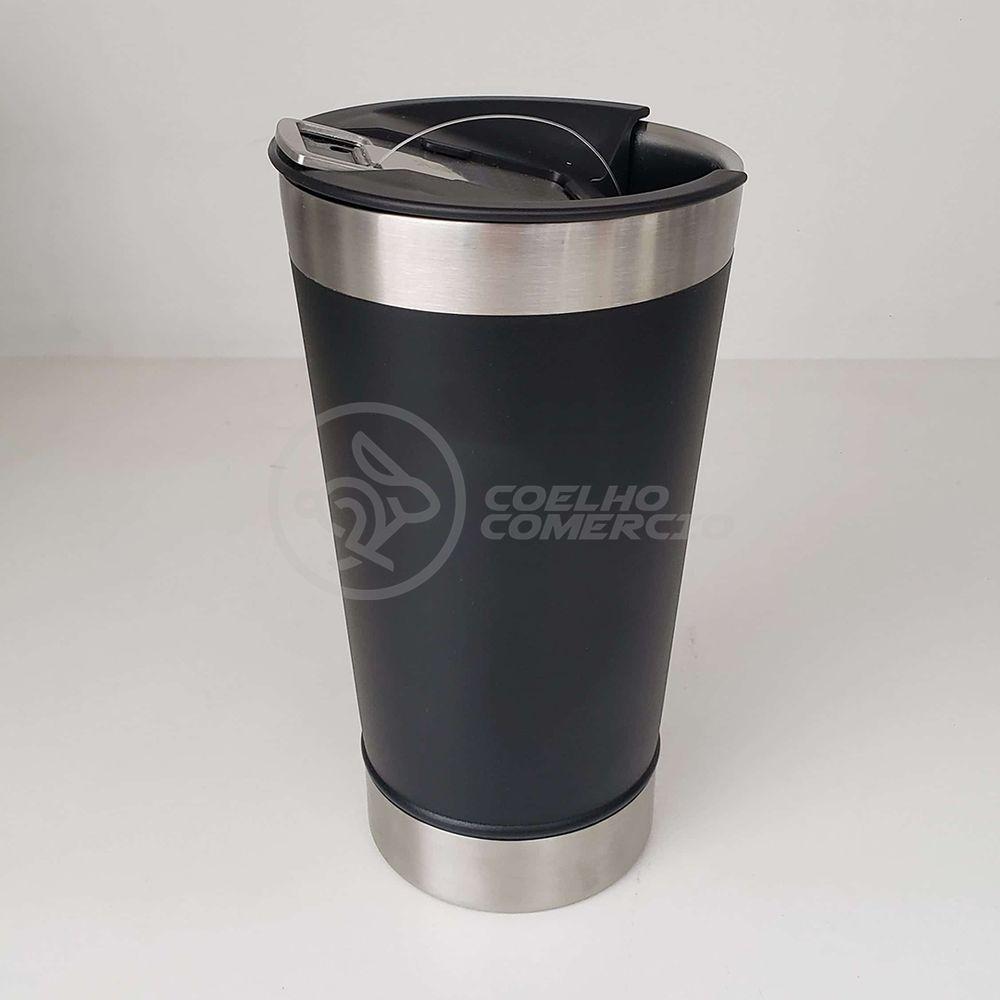 Copo Térmico C/ Tampa E Abridor 473Ml Inox - Preto - 1