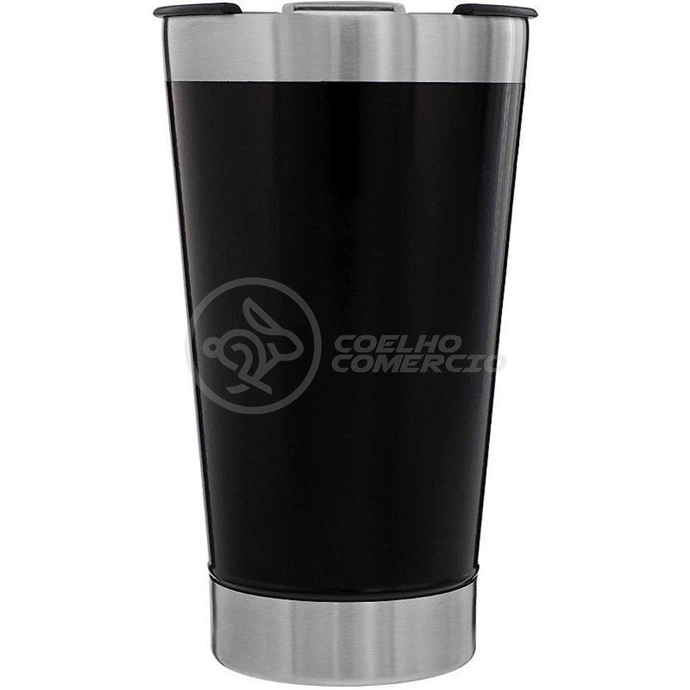 Copo Térmico C/ Tampa E Abridor 473Ml Inox - Preto - 5