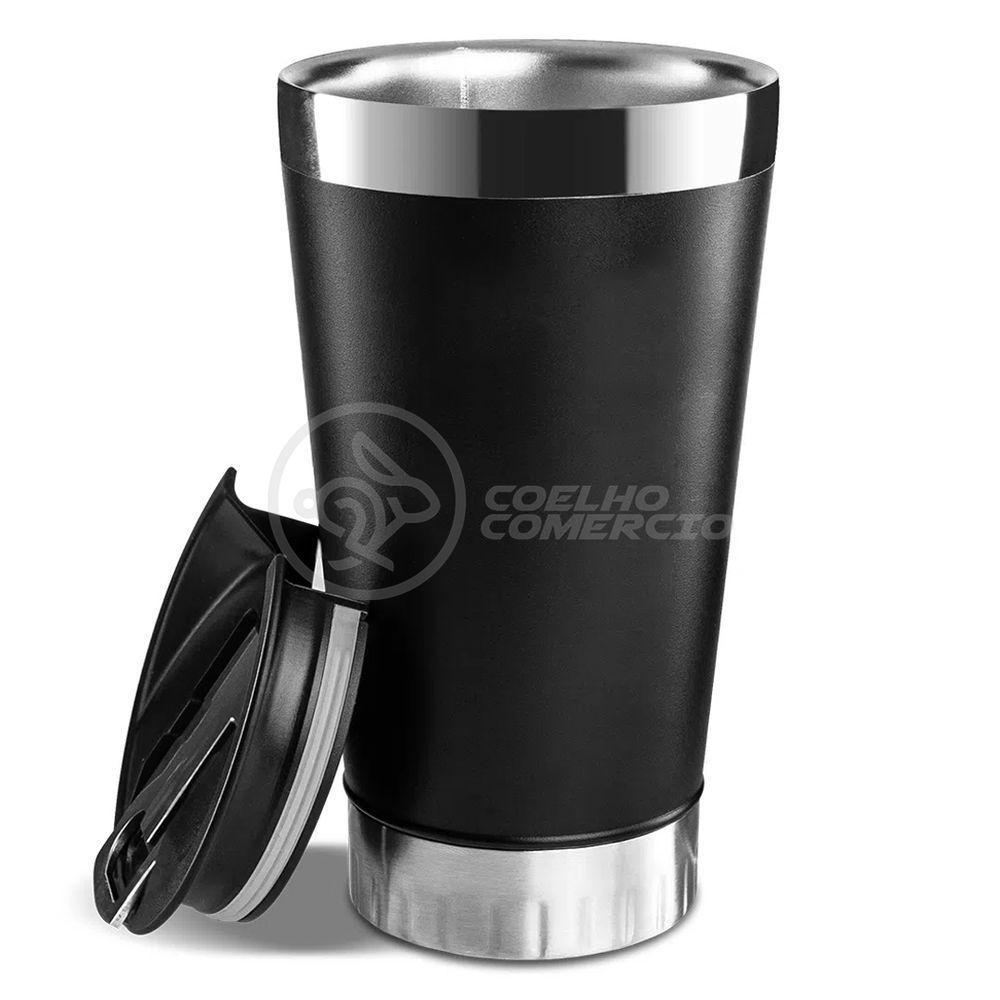 Copo Térmico C/ Tampa E Abridor 473Ml Inox - Preto - 10