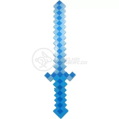 Kit Brinquedo Espada Pixel Minecraft 58cm C/Som Luz+3 Pilhas