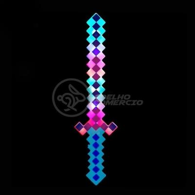 Kit Brinquedo Espada Pixel Minecraft 58cm C/Som Luz+3 Pilhas