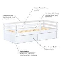 Cama Solteiro Slim Rb Com 02 Gavetas E Grade De Proteção Madeira Maciça Branco Housin
