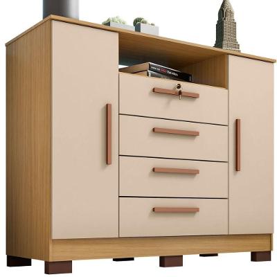 Cômoda Rack Madri 2 Portas 4 Gavetas - Casa Chick Carvalho Americano-off White