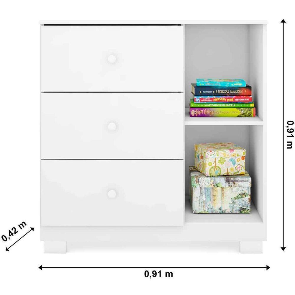 Cômoda Sapateira Infantil Ava 1 Porta E 3 Gavetas Branco - 3