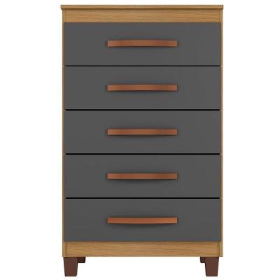 Cômoda Cannes 5 Gavetas MDF com Puxador Plástico Grafite Carvalho