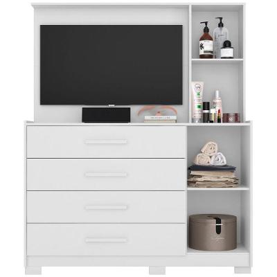 Cômoda Com Painel Para Tv 43 Ilha Bela 4 Gavetas Branco Fosco Liso