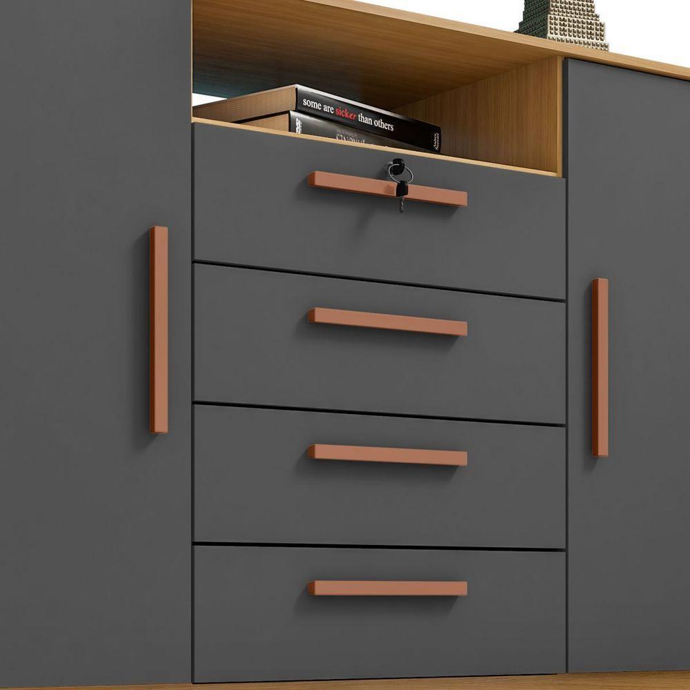 Cômoda Rack Madri 2 Portas 4 Gavetas - Casa Chick Carvalho Americano-grafite - 5