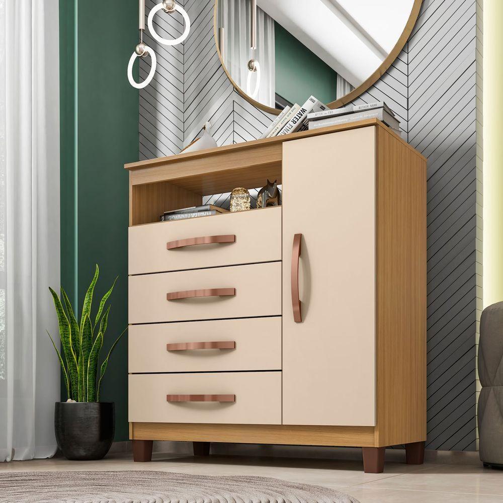 Cômoda Sapateira Cannes 4 Gavetas 1 Porta Carvalho Americano-off White - 3