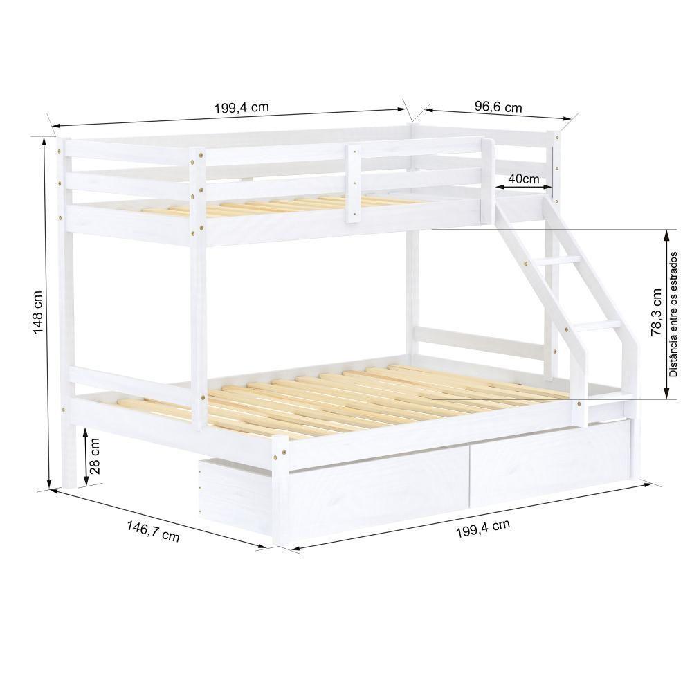 Beliche Com Cama Casal Slim Rb Com 02 Gavetas Madeira Maciça Branco Housin - 4
