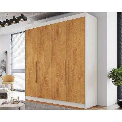 Guarda Roupa Solteiro Nantes 4 Portas Abrir 3 Gavetas Off White-Peroba Europa