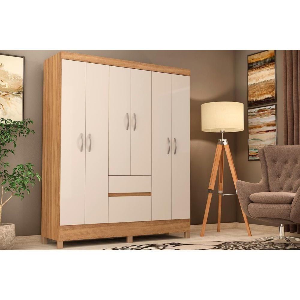 Guarda Roupa Solteiro 6 Portas e 2 Gavetas Flash II Amêndola/Off White - Demóbile - 1