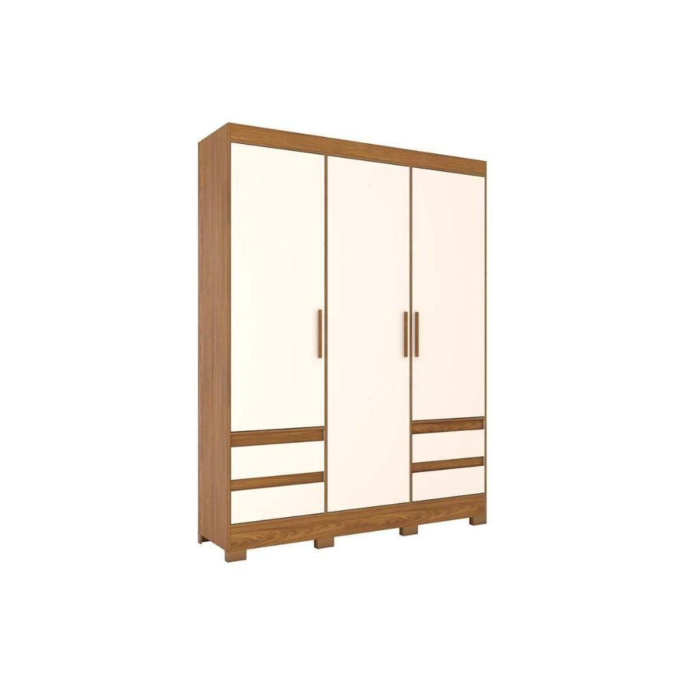 Guarda Roupa Solteiro 3 Portas e 4 Gavetas c/ Pés Briz Lema B55 Nature/Off White - Henn - 5