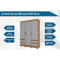 Guarda Roupa Solteiro 3 Portas e 4 Gavetas c/ Pés Briz Lema B55 Nature/Off White - Henn - 2