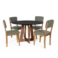 Mesa De Jantar Redonda Montreal Pret/nor Com 4 Cadeiras Estofadas Ella Cinza - 1