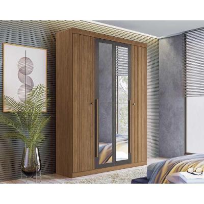 Guarda Roupa Solteiro Buriti 4 Portas de Abrir 2 Gavetas Jatoba Grafitte MDF-MDP