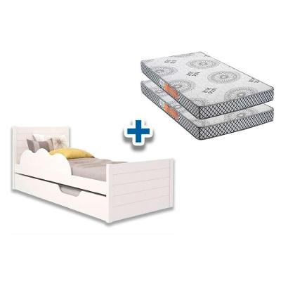Cama Solteiro Com Auxiliar Elza Kit 2 Colchões Espuma D20 Branco Cinza Cimol Móveis Polar