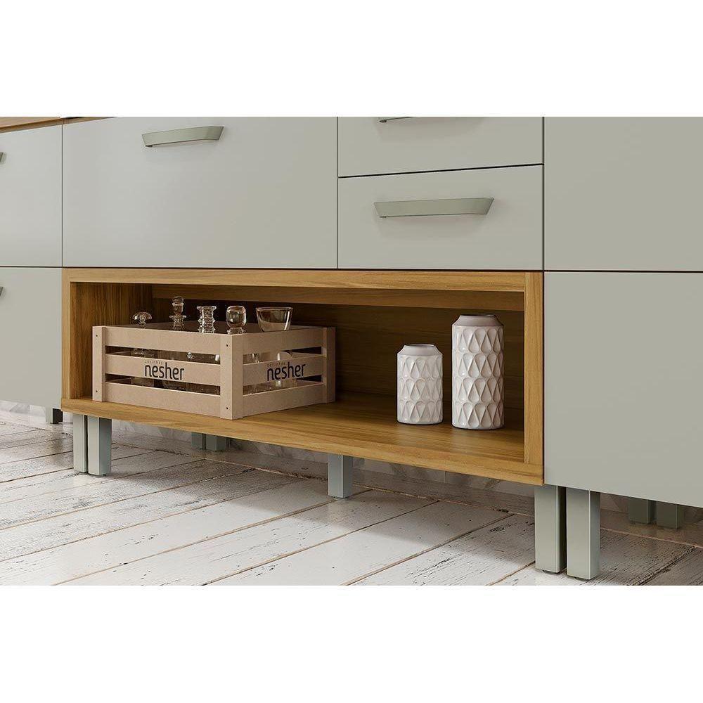 Gabinete p/Pia Cozinha Balcão Princesa 1Porta e 2Gavetas c/ Tampo 120cm Freijo/Off White - Nesher - 5