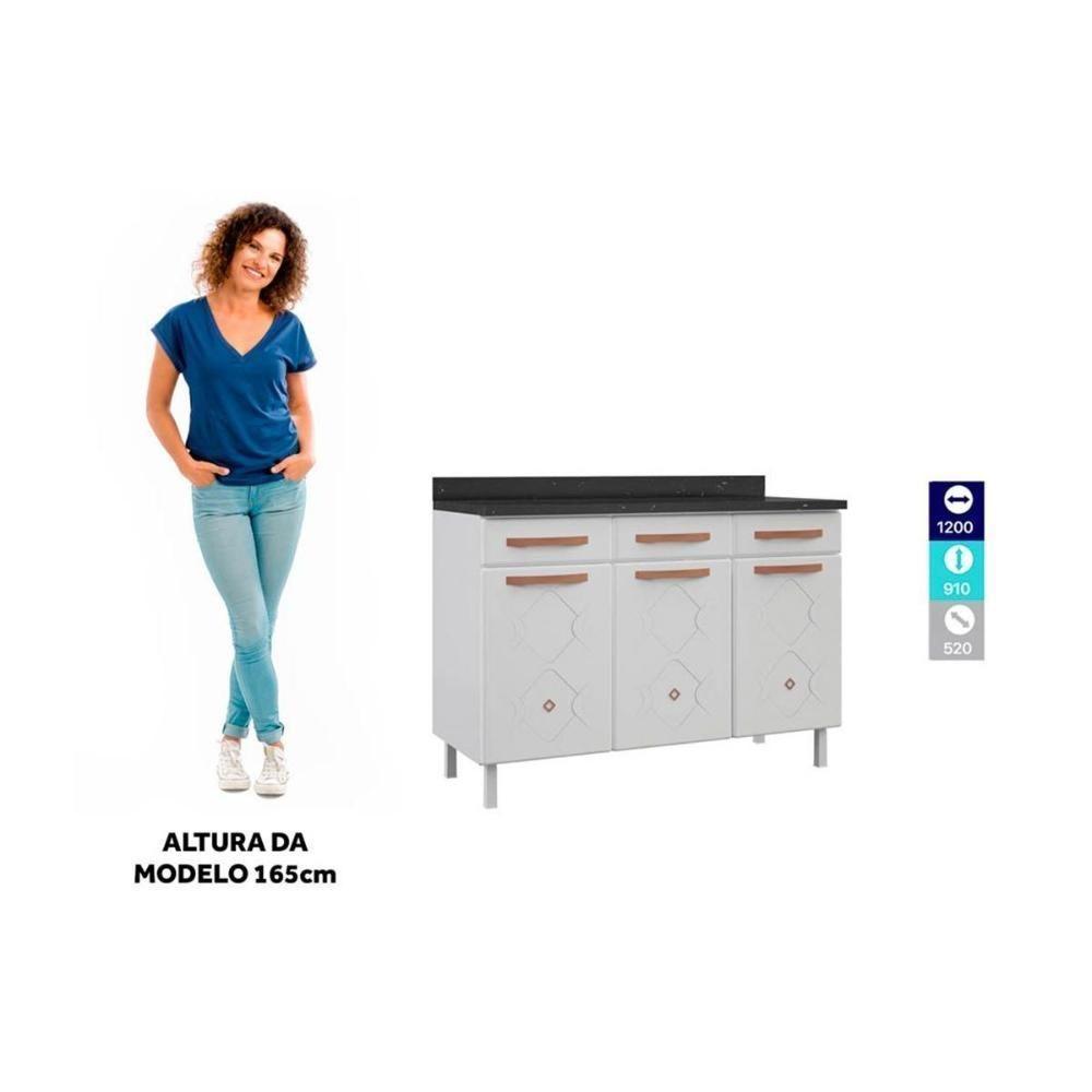 Gabinete p/Pia Cozinha Balcão Mirage New Aço 3 Portas e 3 Gavetas c/Tampo 120cm Branco/Preto - Telasul - 6