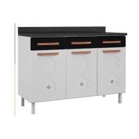 Gabinete p/Pia Cozinha Balcão Mirage New Aço 3 Portas e 3 Gavetas c/Tampo 120cm Branco/Preto - Telasul - 1