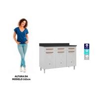 Gabinete p/Pia Cozinha Balcão Mirage New Aço 3 Portas e 3 Gavetas c/Tampo 120cm Branco/Preto - Telasul - 6