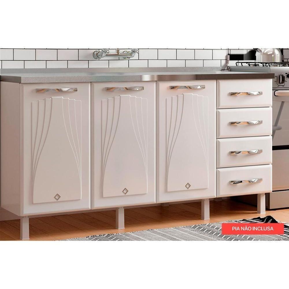 Gabinete p/Pia Cozinha Balcão Star New Aço 3 Portas e 4 Gavetas s/Tampo 160cm Branco - Telasul - 1