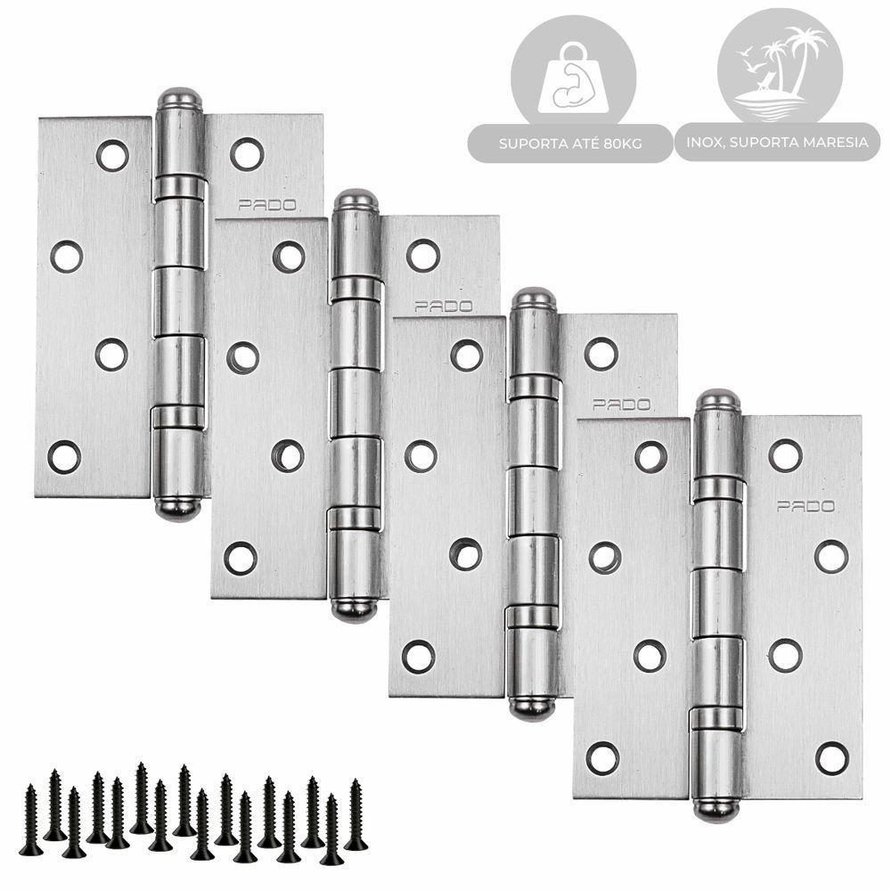 Dobradiça Porta Pado 4030 Inox Escovada Rolamentada 4 Peças - 1