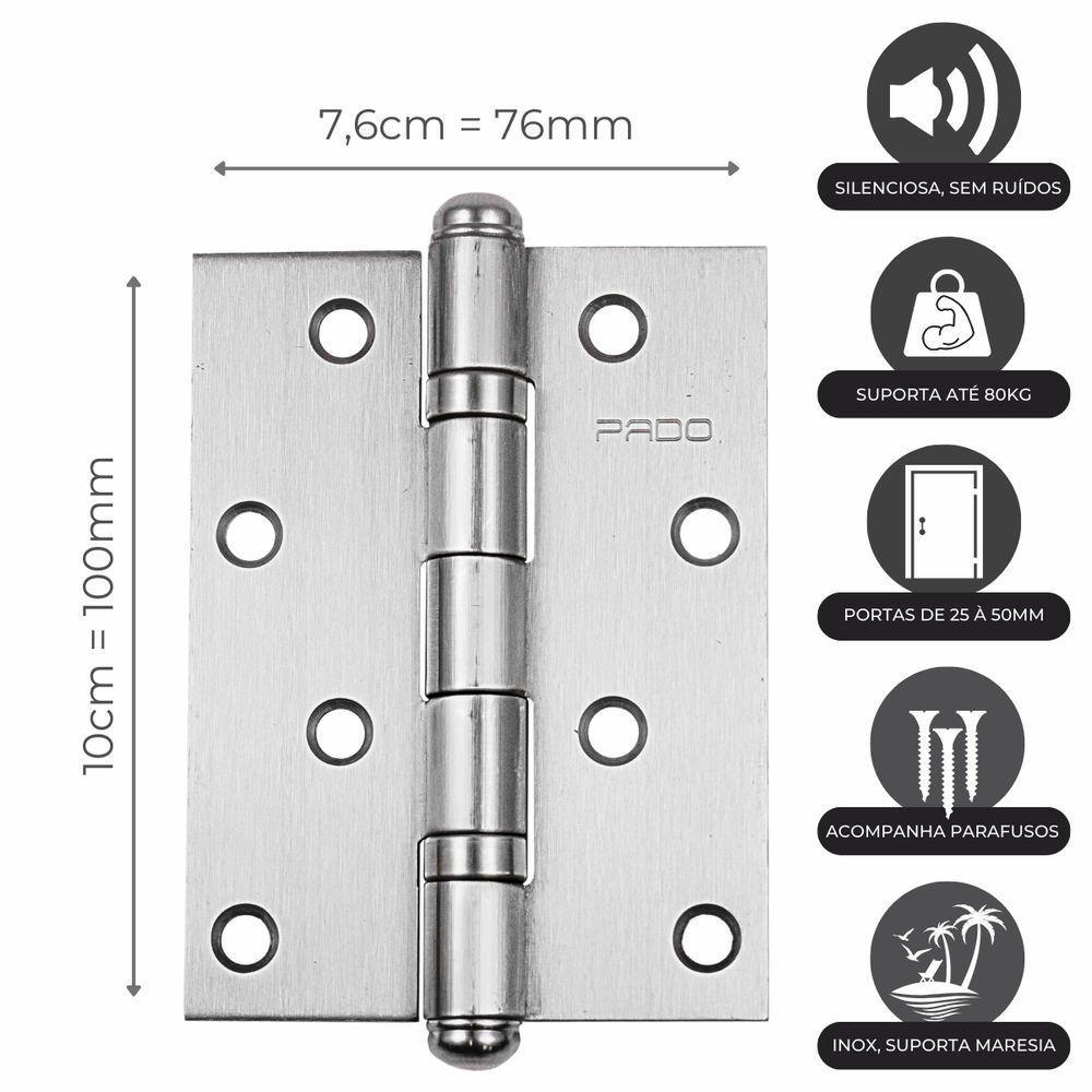 Dobradiça Porta Pado 4030 Inox Escovada Rolamentada 4 Peças - 3
