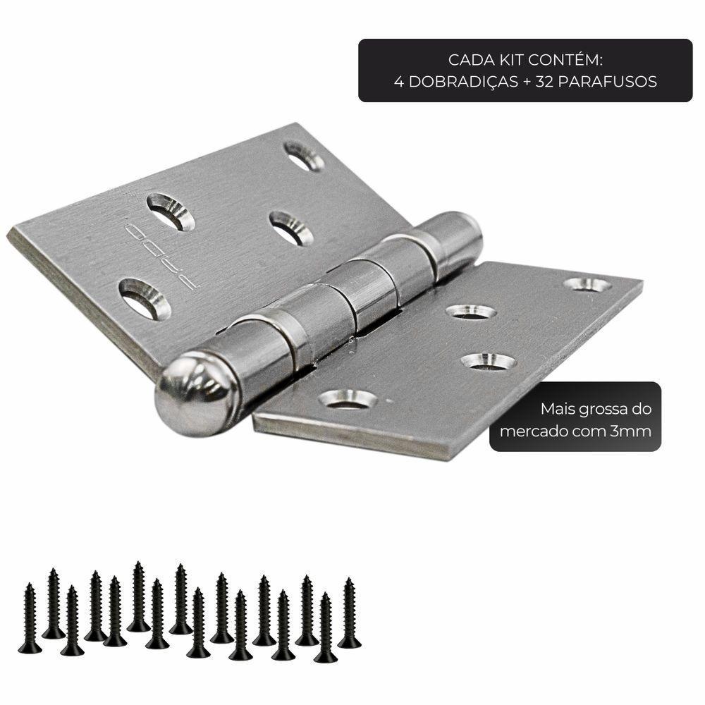 Dobradiça Porta Pado 4030 Inox Escovada Rolamentada 4 Peças - 7