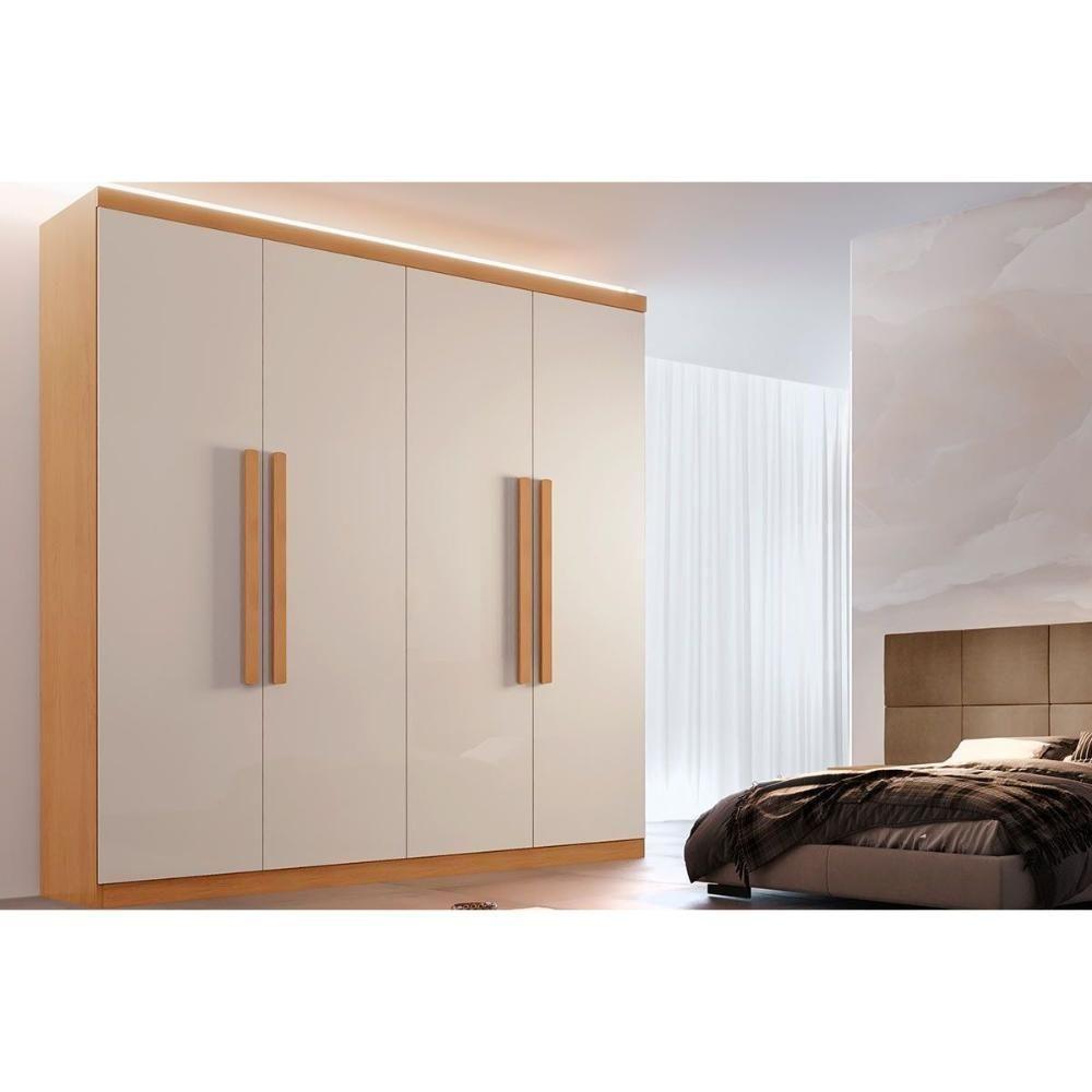 Guarda Roupa Solteiro 4 Portas e 3 Gavetas Império Naturale/Off White - Rufato - 1