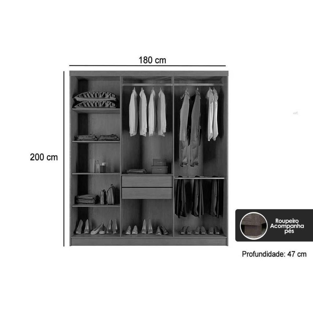 Guarda Roupa Solteiro 6 Portas e 2 Gavetas c/ Pés Hawaii Naturale - Rufato - 2