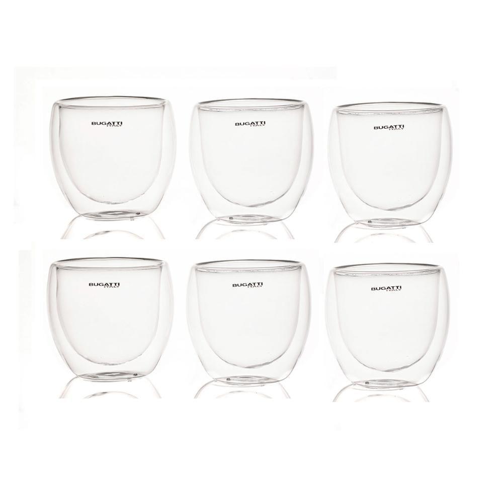 Jogo 6 Copos De Chá Café De Parede Dupla 250ml Bugatti - 1