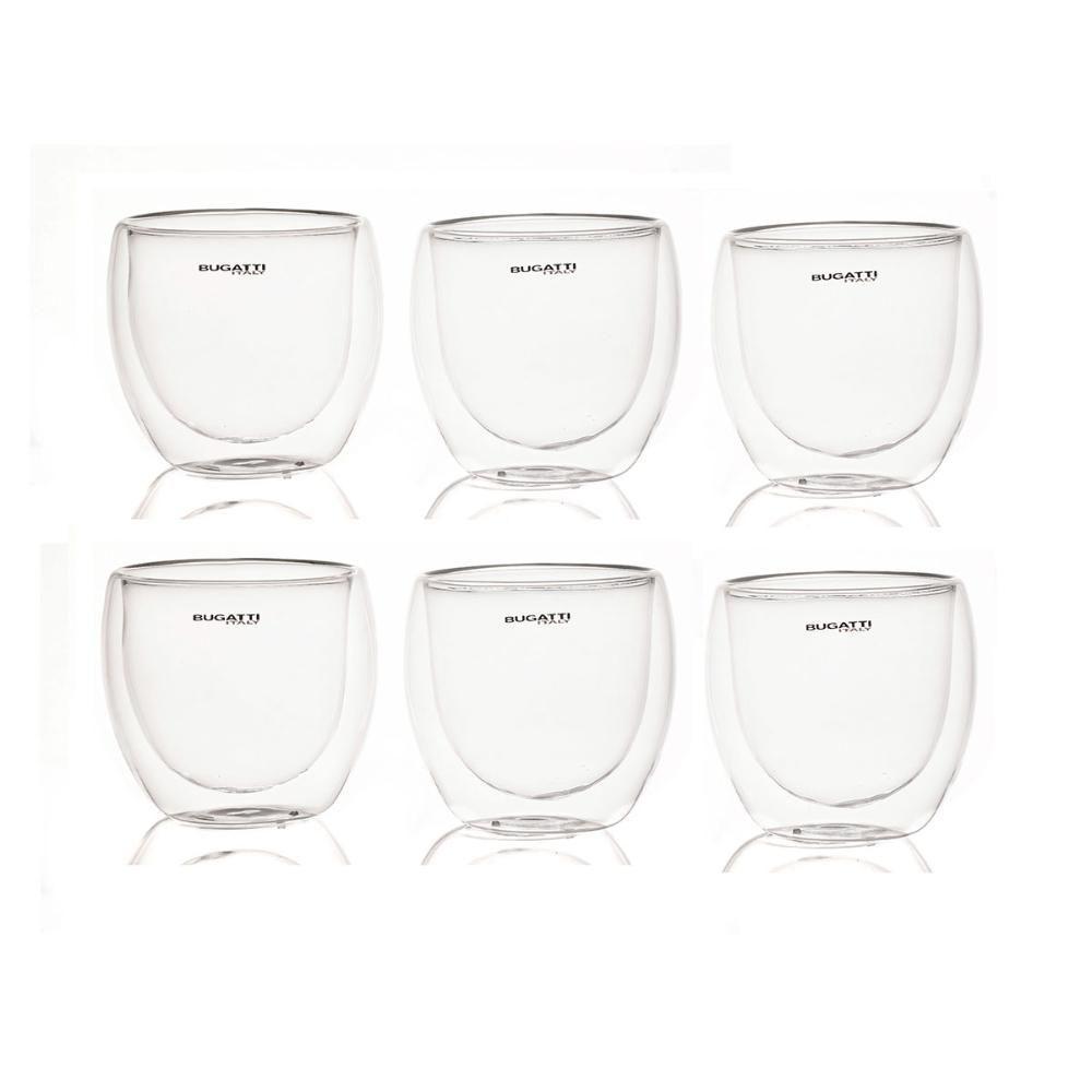 Jogo 6 Copos De Café De Vidro Parede Dupla 80ml Bugatti - 1