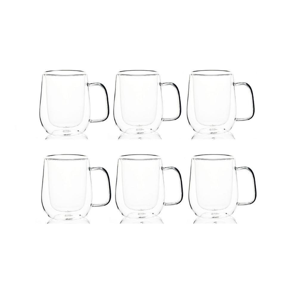 Jogo 6 Copos Parede Dupla Com Alça 350ml Borossilicato - 1