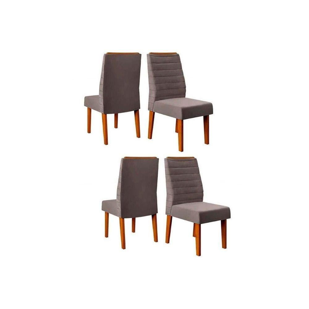 Cadeira Sala de Jantar Ondina Kit 4 Un Freijó/Veludo Lunar - DJ Móveis - 1