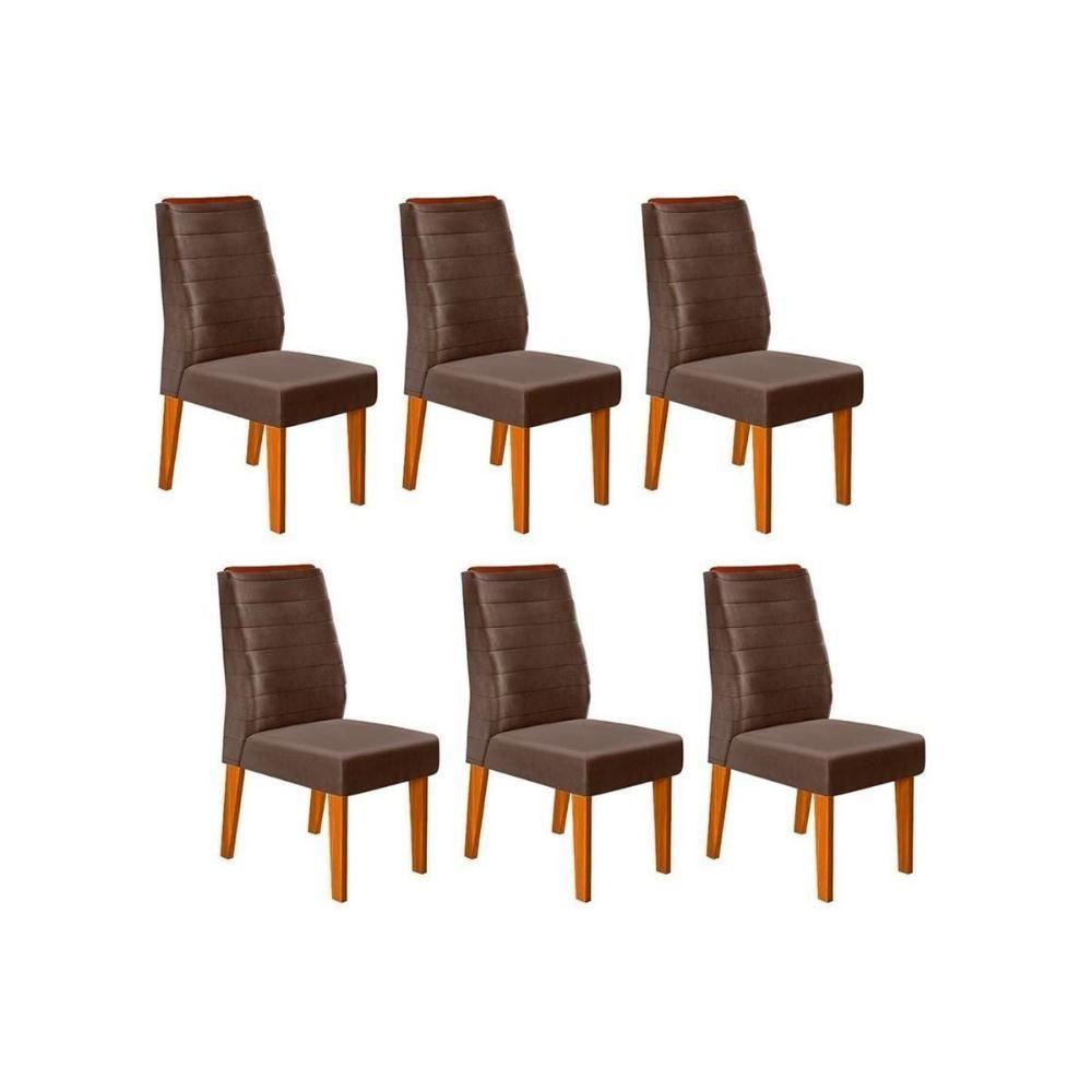 Cadeira Sala de Jantar Ondina Kit 6 Un Freijó/Veludo Moca - DJ Móveis - 1