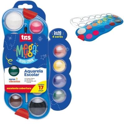 Aquarela Mega Acqua Color 12 Cores + 4 Refil 17 Peças - Tris