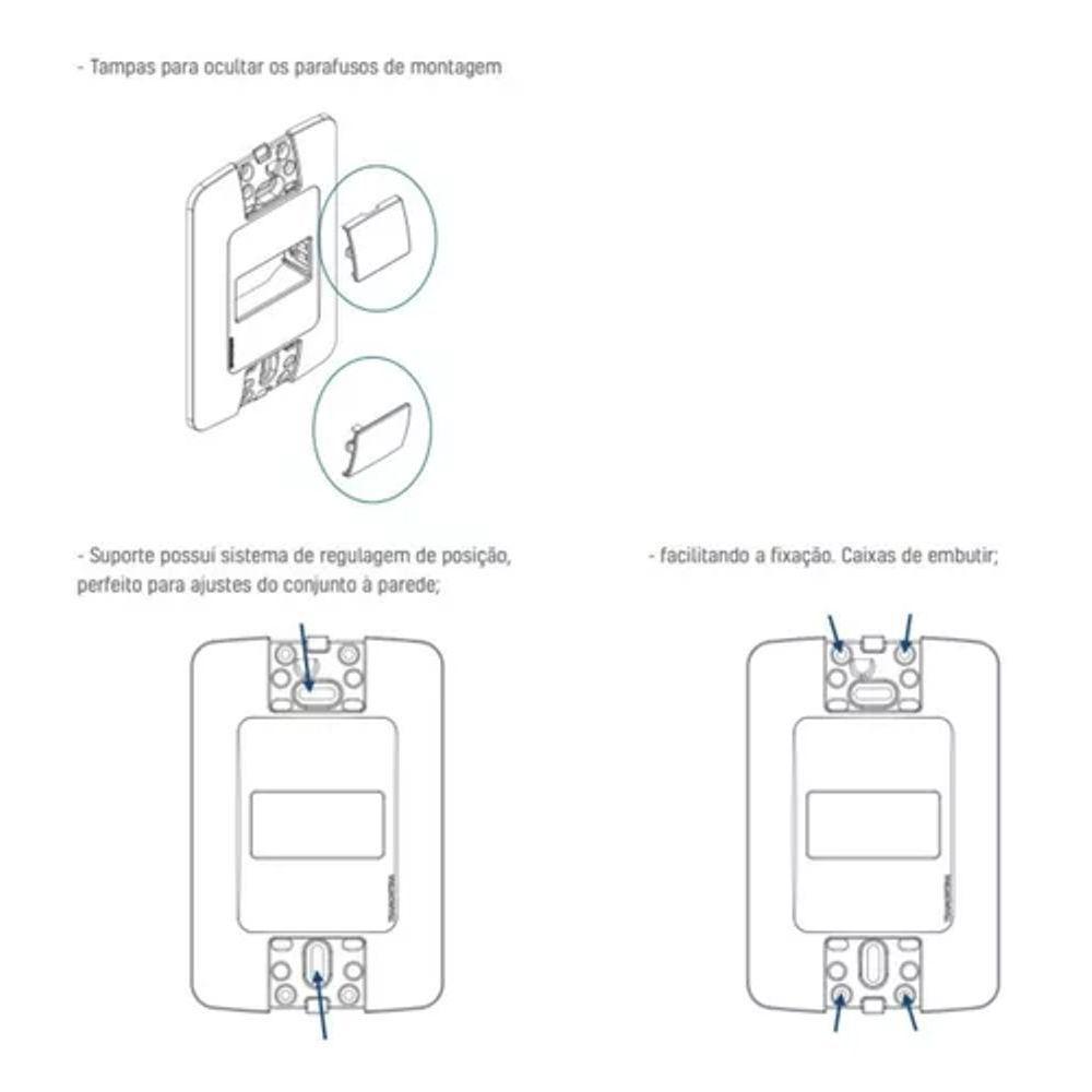 Placa 4x2+ 1 Tomada P-telefone 4p+rj11 Branco Tramontina Branco - 4x2 - 3