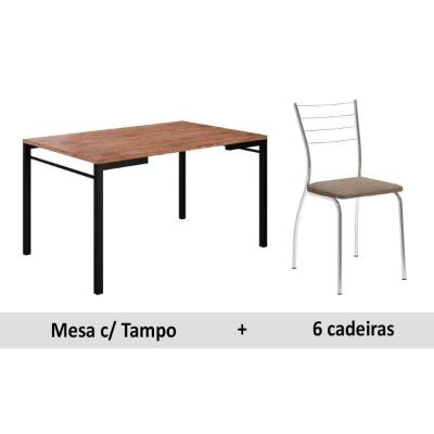 Sala De Jantar Completa 1526 Tampo Madeirado 136x90cm E 6 Cadeiras Aço 1700 Champagne/cromado/conhaque - Carraro