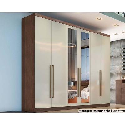 Guarda Roupa Casal 6 Portas de Abrir 8 Gavetas Cacau Canela MDF com Espelho