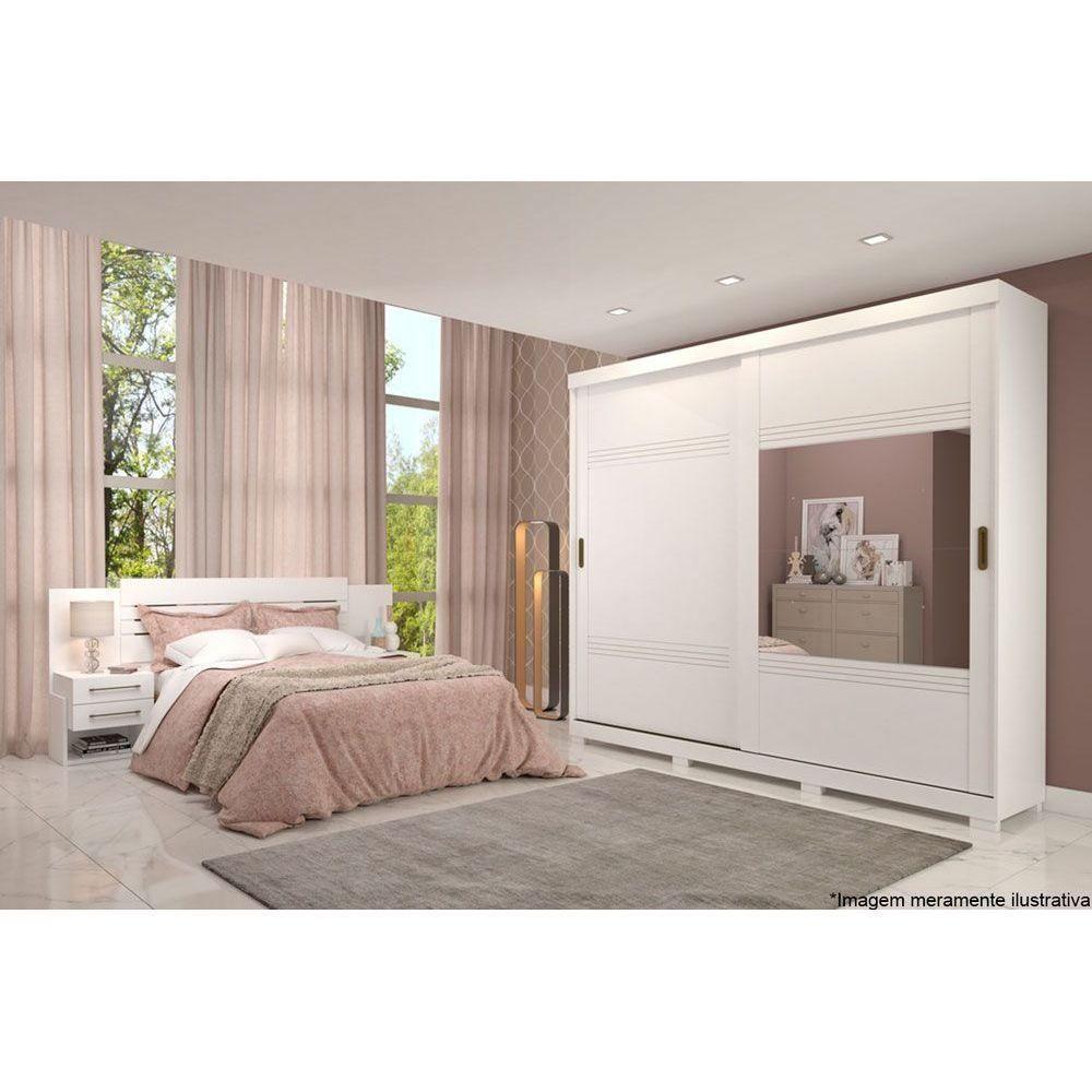 Guarda Roupa Casal 2 Portas de Correr e 4 Gavetas c/ Espelho Blumenau Branco - Panan - 5