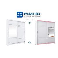 Guarda Roupa Casal 2 Portas de Correr e 3 Gavetas c/ Espelho e Pés Verg Branco/Rosa - Henn - 8