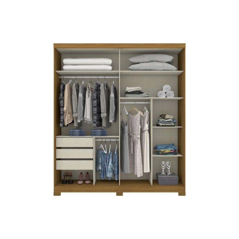 Guarda Roupa Casal 2 Portas de Correr e 3 Gavetas c/ Espelho e Pés Verg Nature/Off White - Henn - 3