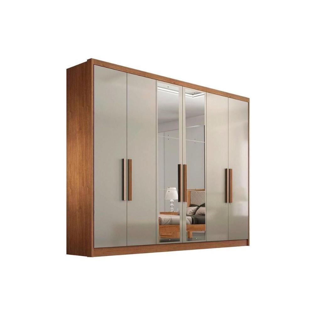 Guarda Roupa Casal 6 Portas e 8 Gavetas c/ Espelho Rizon Plus Freijo Cumaru c/ Fendi - Novo Horizonte - 1