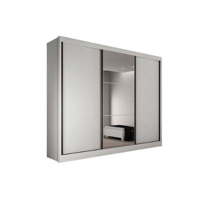 Guarda Roupa Casal 3 Portas Correr 8 Gavetas Branco MDF com Espelho Novo Horizonte